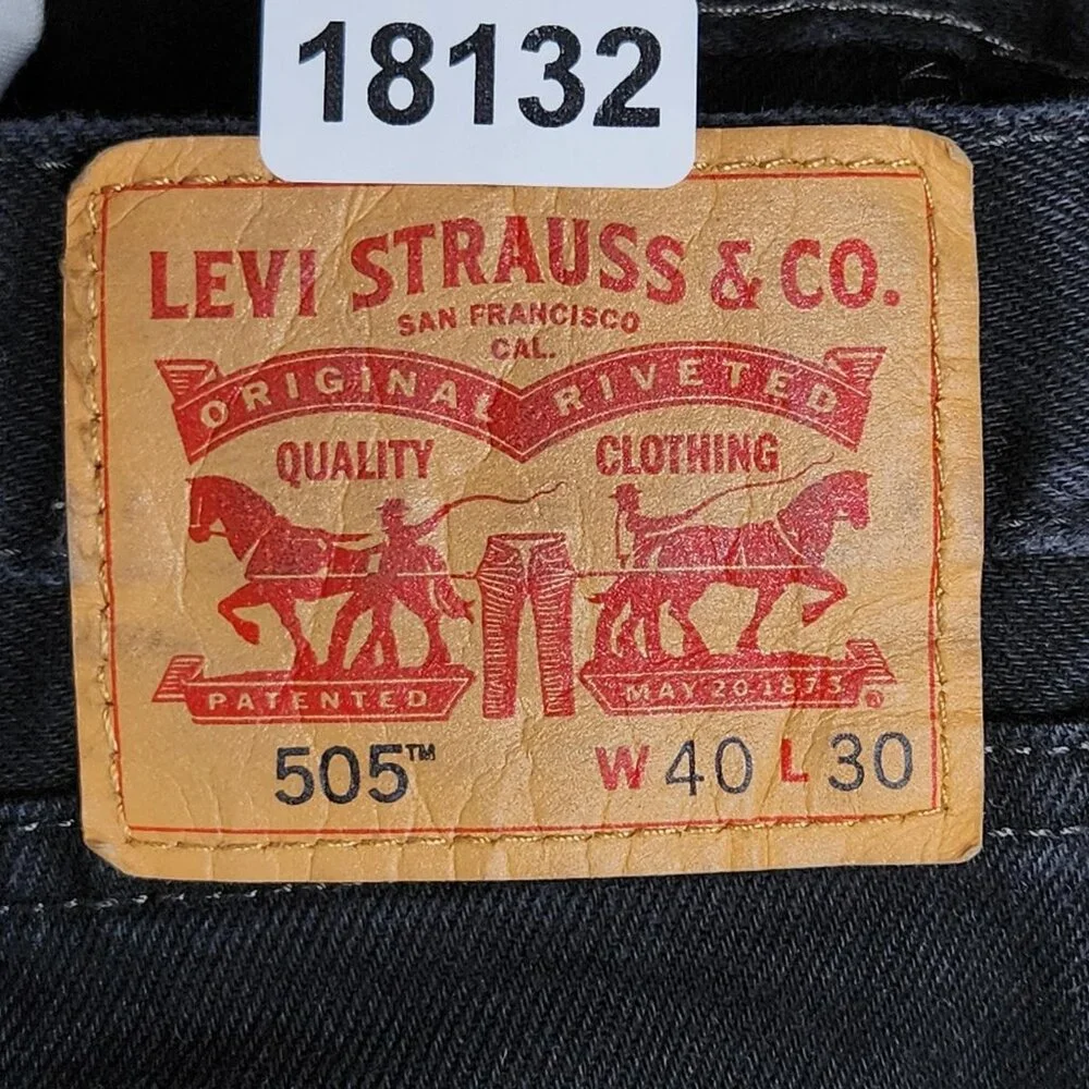 Levis Jeans Mens 40x30 Black 505 Straight Leg Denim Cotton Five Pocket Casual